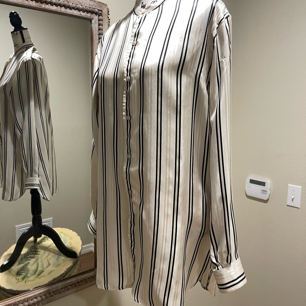 Ralph Lauren Purple Label Cream and Black Striped Midi Dress